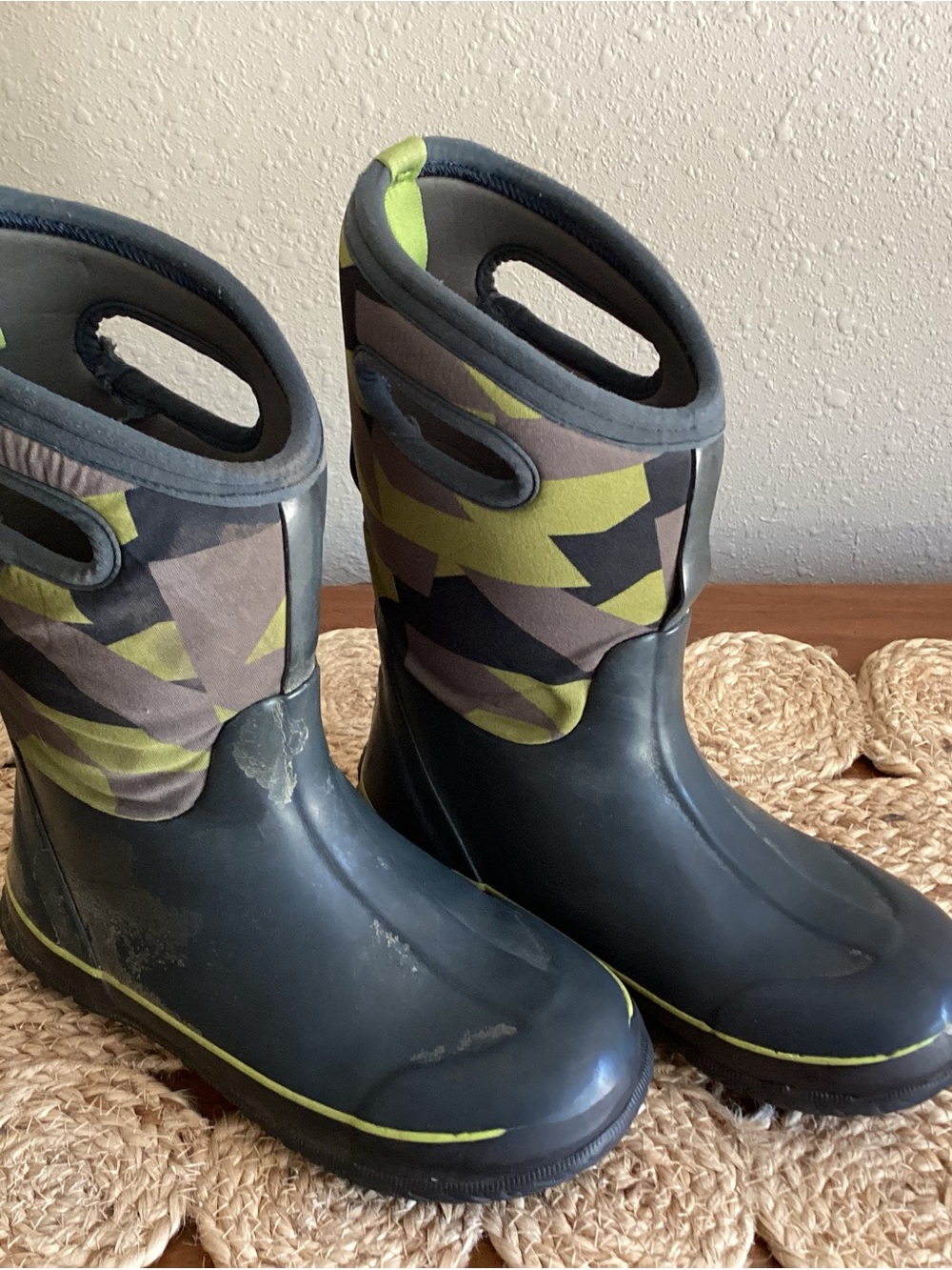 Bogs Kids Black and Lime Geo Pull-On Rain Snow Boots -30 Below
